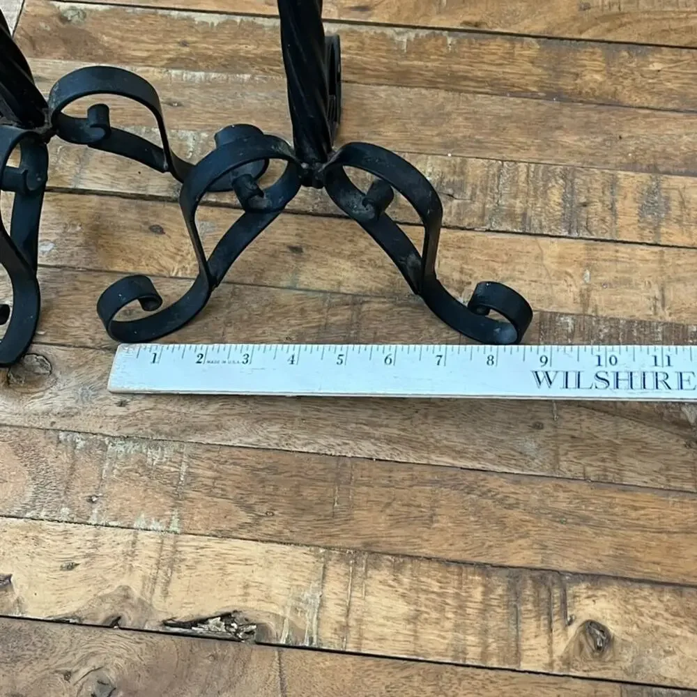 Vintage Black Metal Scroll Candle Holders Stand
